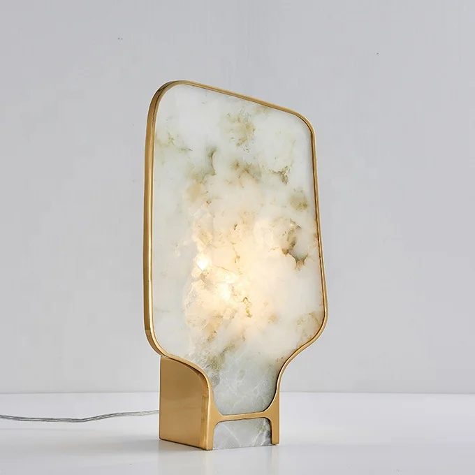 

2025Chinese Style Table Lamp Watercolor Marble Golden Metal Base Light Luxury Table Lamp JY6135