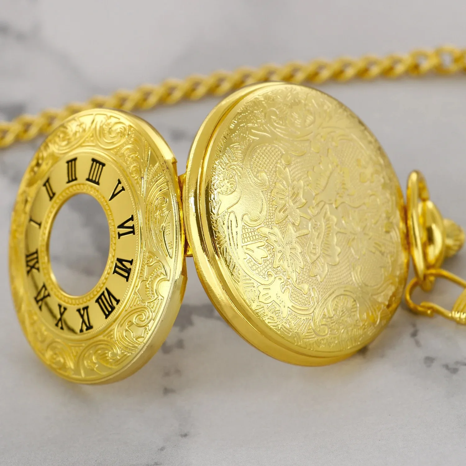 Luxury Gold Quartz Pocket Watch Men Women Hollow Roman Numerals Case Vintage Necklace Best Gifts Reloj Hombre