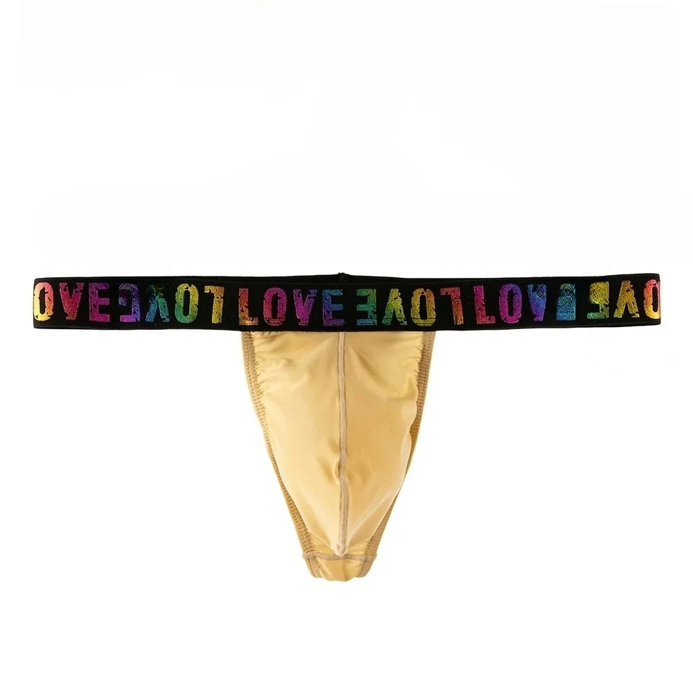 

Men's Low Waist Thong Underwear Rainbow LOVE Printed Elastic Waistband Sexy T-back Briefs Erotic Underpants for Young Men