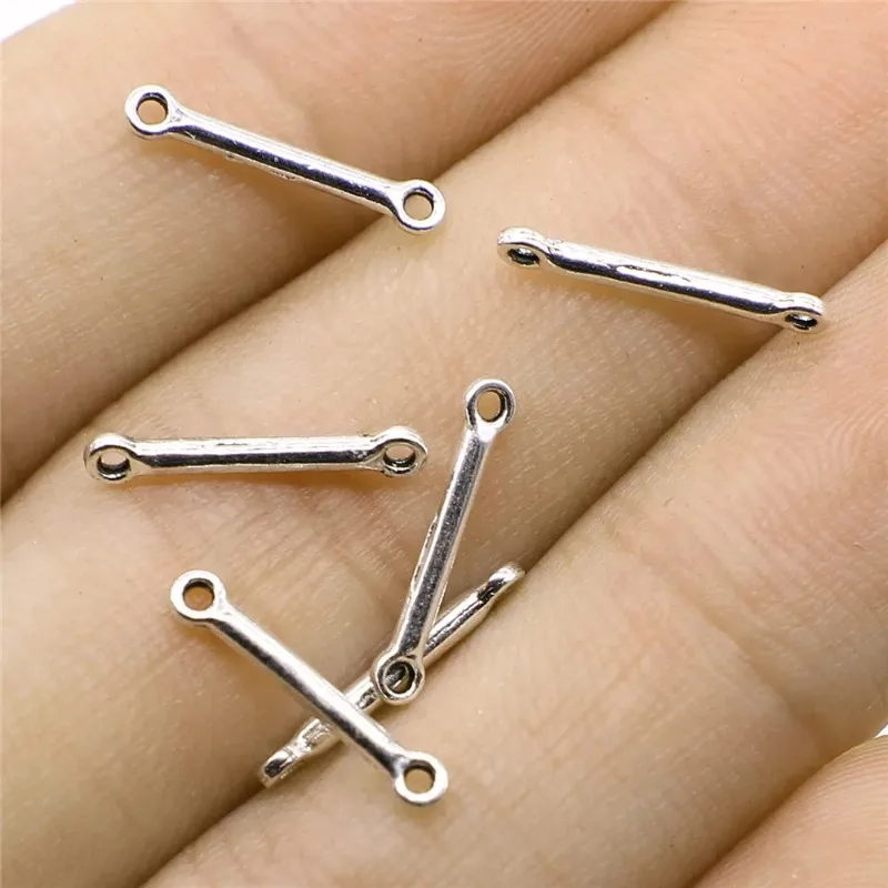 720 Stück antiksilberfarbene Doppelösen-Stangenverbinder 15 x 2 mm für DIY Schlüsselanhänger, Halsketten, Ohrringe, Schmuckherstellung im Großhandel – Detail 1