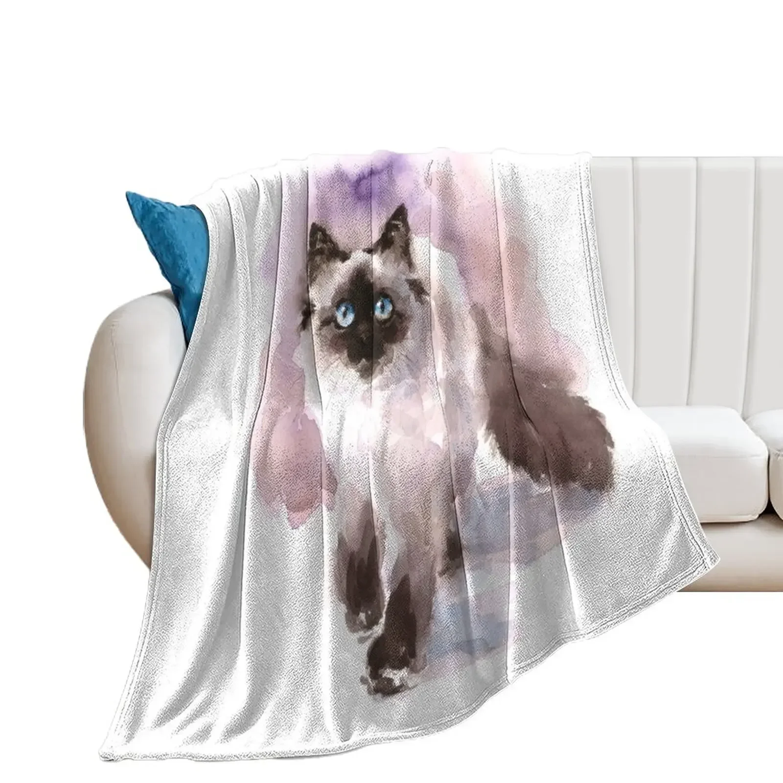 

Watercolor Siamese Cat Throw Blanket Multi-Purpose bed plaid Luxury Brand Vintage Blankets