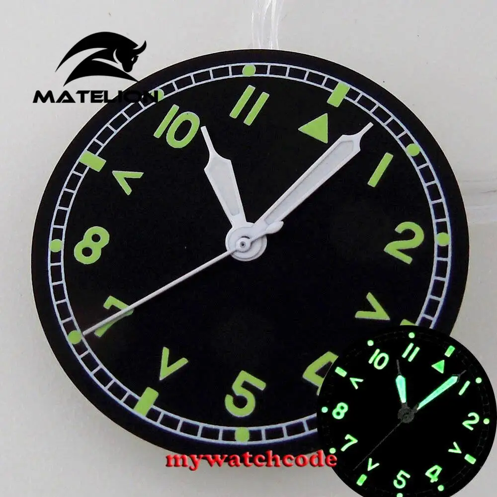 29MM Black Dial Luminous Dial Green marks For Pilot MOD Dial NH35A 2824 movement