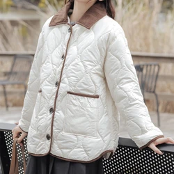 Women Thicken Autumn Winter Cotton-padded Jacket Warm Lambswool Office Coat Button Up Long Sleeve Casual Parkas Solid Outerwear