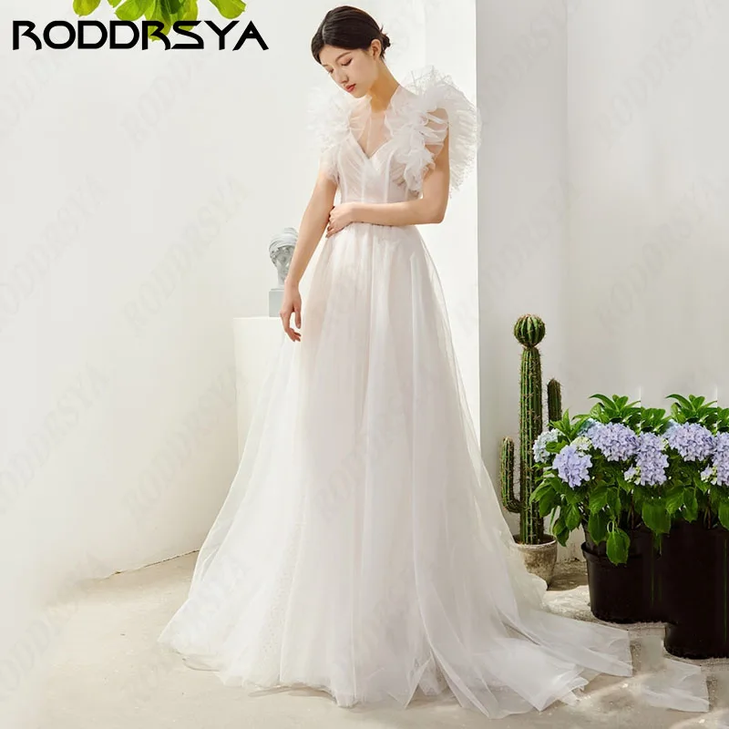 RODDRSYA Fada V-Neck Vestidos De Casamento A Linha Sem Mangas Tule Sexy Backless robe de mariée Elegant Ivory Custom Made 2024 Fada V-Neck Vestidos De Casamento A Linha Sem Mangas Tule Sexy Backless robe de mariée Eleg