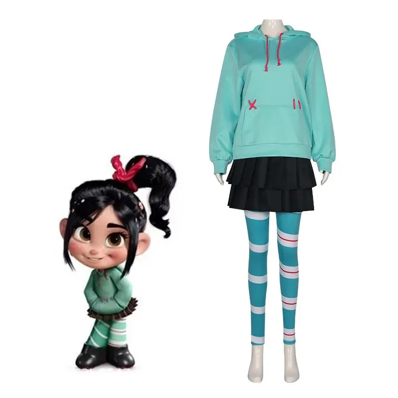 

Костюм для косплея Wreck-It Ralph 2, Vanellope Von Schweetz, зеленая толстовка с капюшоном, карнавальная вечерние форма на Хэллоуин для женщин и девочек