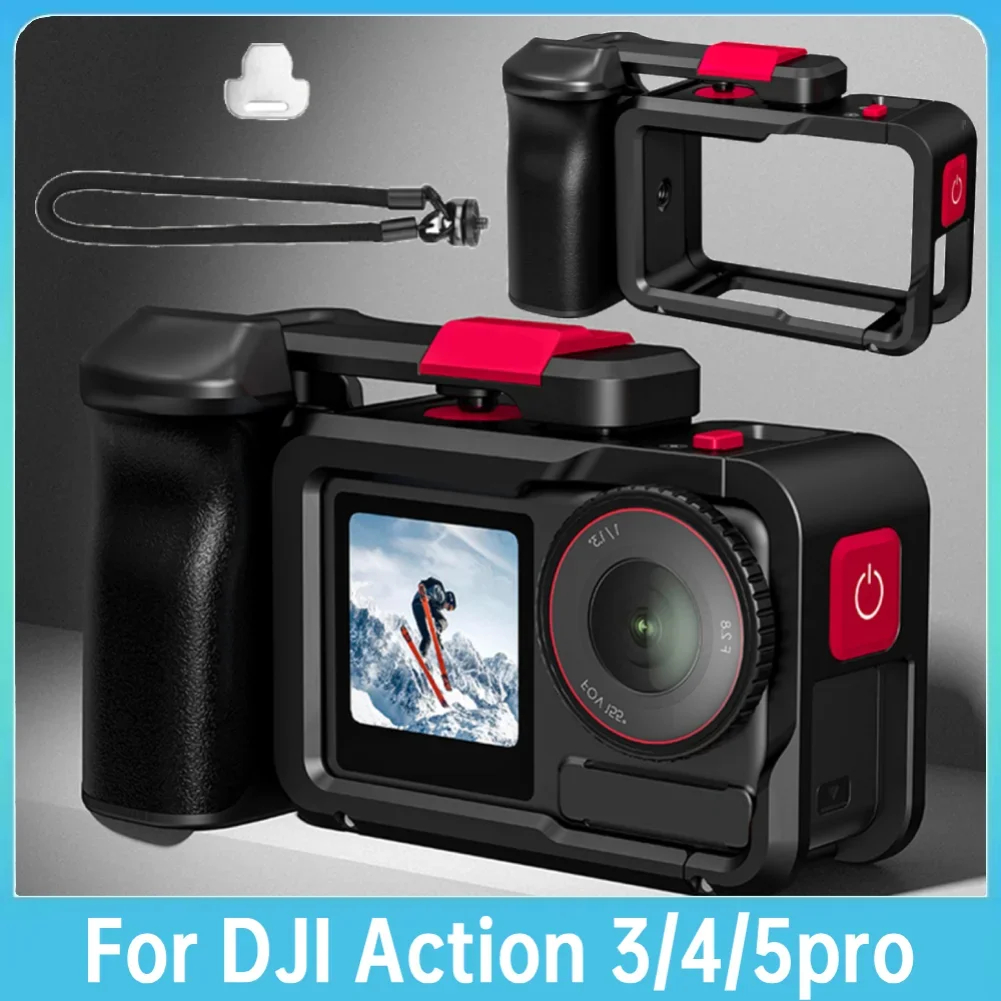 เคสโลหะอะลูมิเนียมอัลลอยสำหรับกล้อง DJI Action 5 Pro/4/3 อุปกรณ์ถ่ายภาพแนวสตรีท ตัวยึดแบบขยาย พร้อมช่องใส่ Cold Shoe
