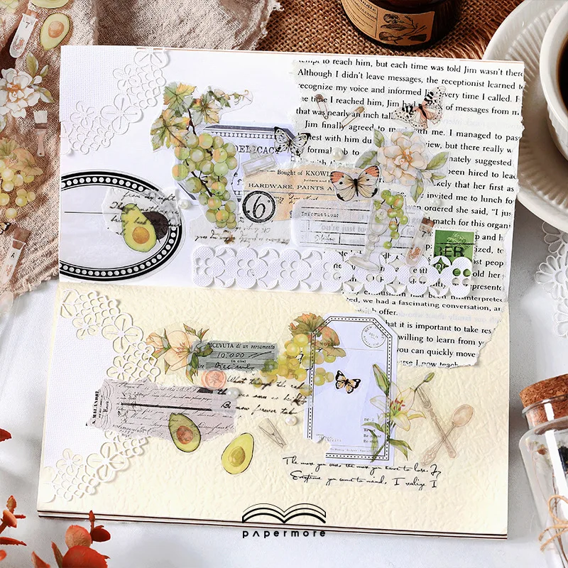 1 Sheet/pack PET Strip Tape Jumping Branches Fresh Fruits Persimmon Fig Avocado Pomegranate Hand Book DIY Decorative Stickers