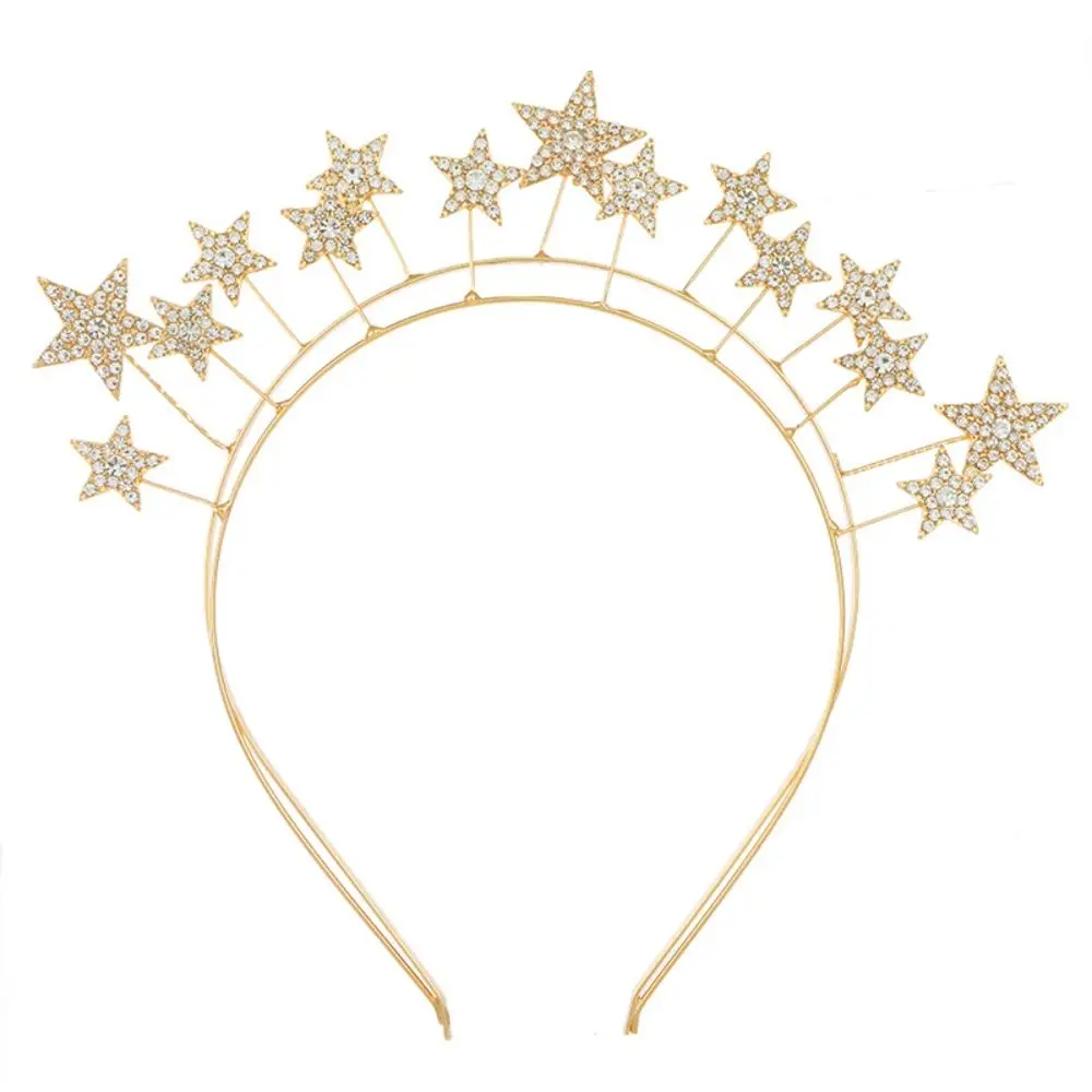 

Elegant Metal Star Hair Hoop Princess bilayer Halo Crown Silver Hair Ornaments Baroque Hairbands Head Jewelry