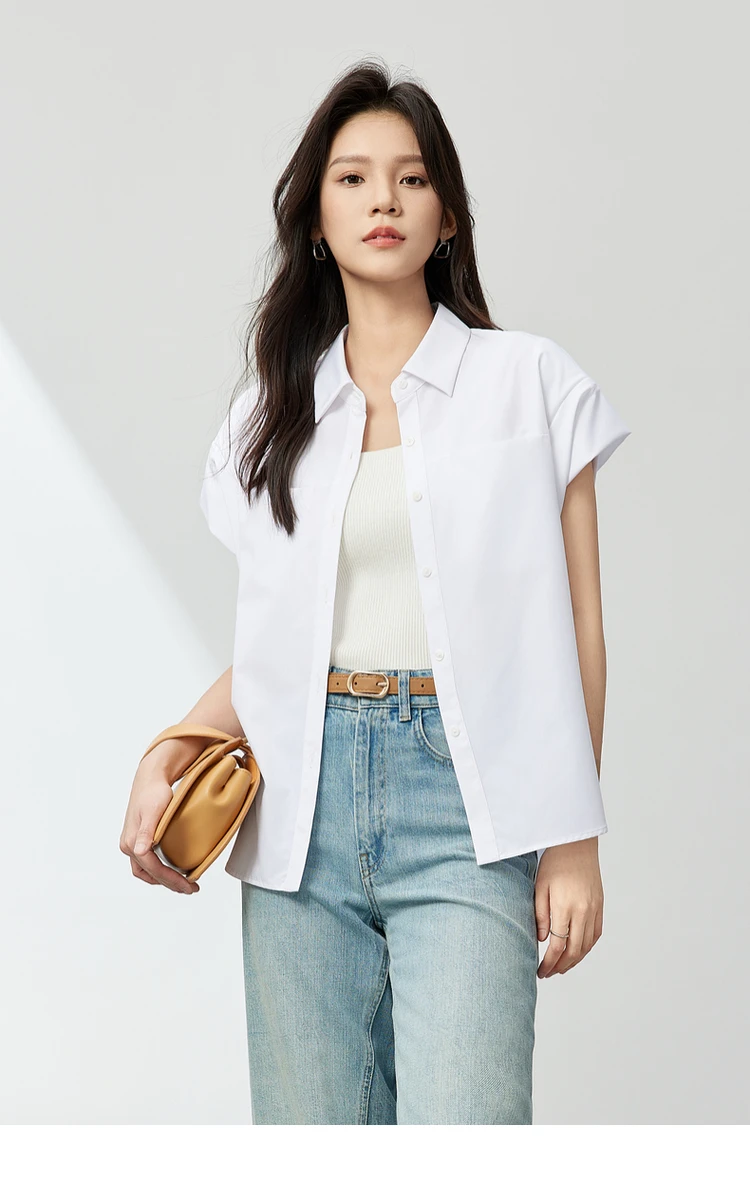 SENTUBILA White Thin Lapel Sleeveless Shirt Woman 2024 Summer Simple Solid Polo Collar Button Up Shirts & Blouses 142C54431