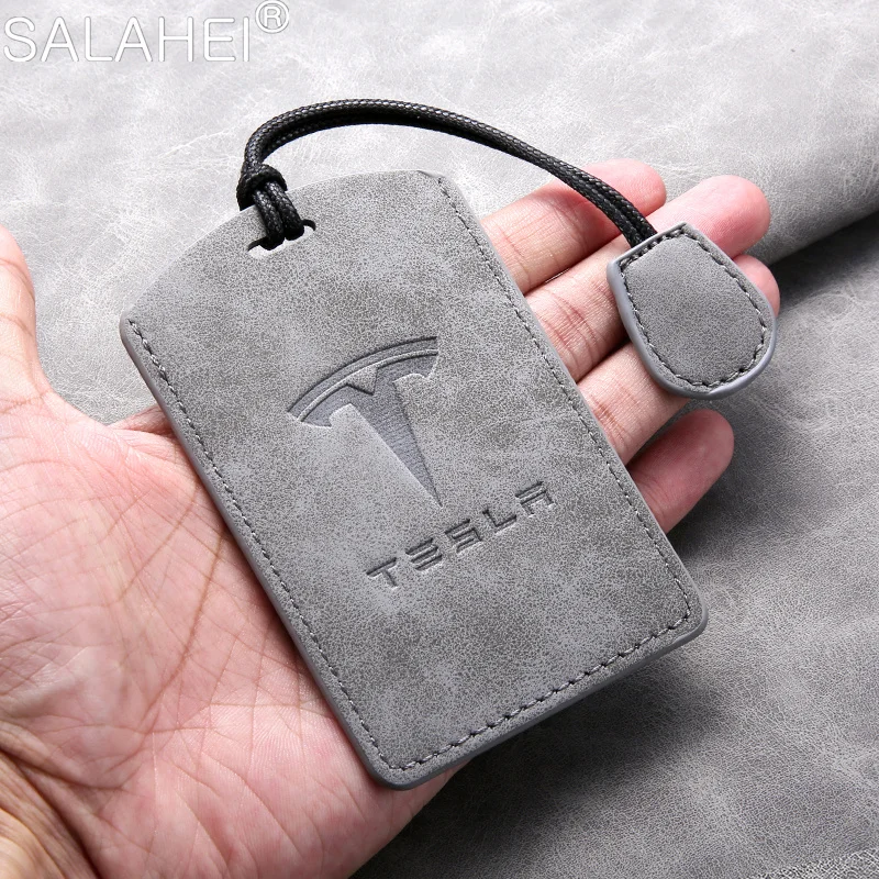 Sheepskin Leather Car Key Case Cover Fob Protector for Tesla Model Y Model 3 Car Applicable Startup Card Cover Starter Card