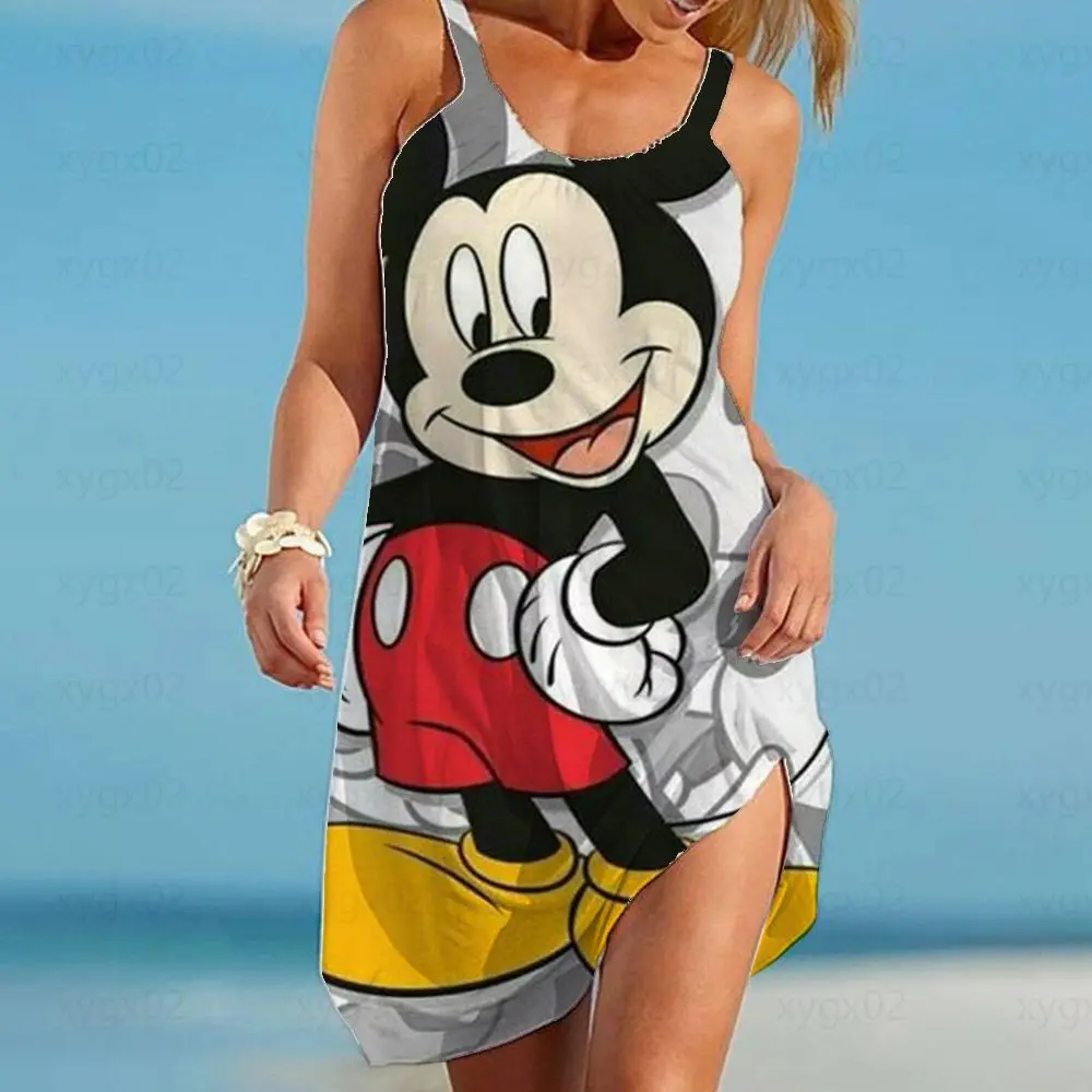 

Boho Sexy Sling Women's Dress Y2k Clothes Elegant Dresses for Women 2022 Party Minnie Mouse Loose Sleeveless Disney Printing