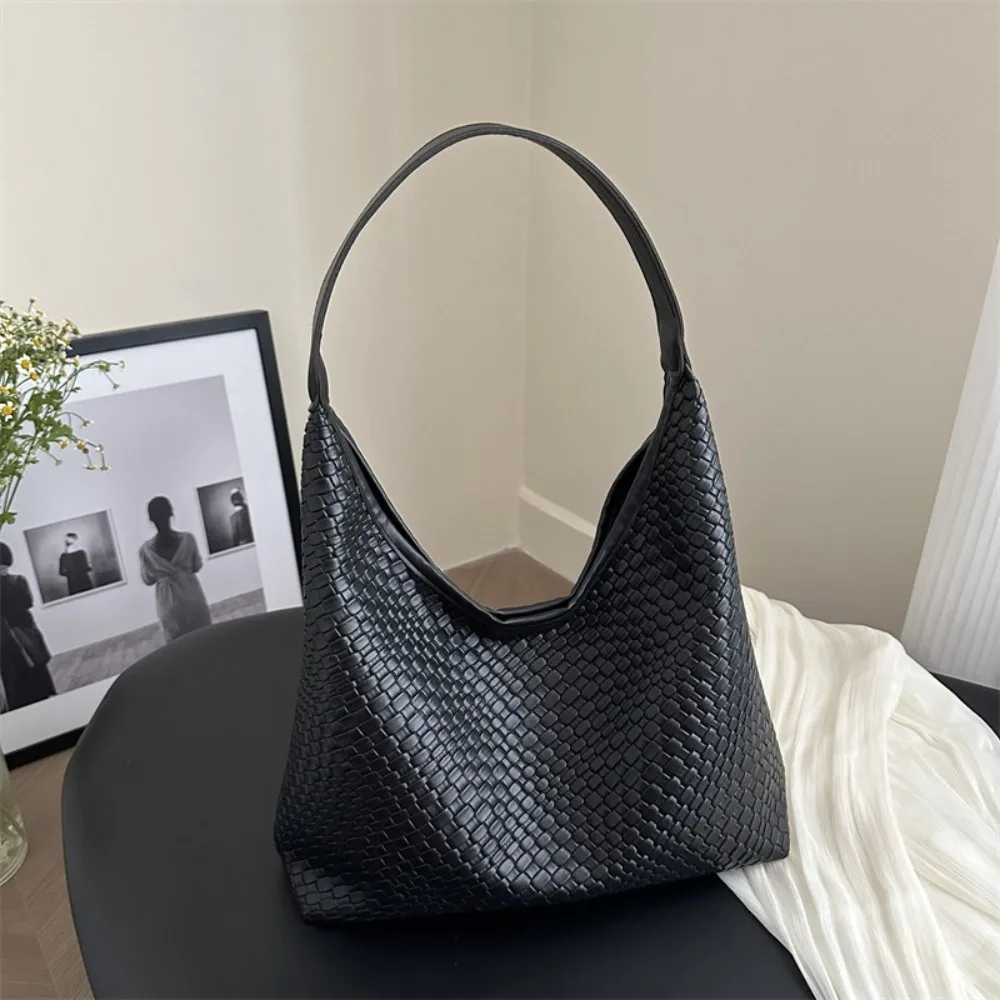 

Casual PU Leather Woven Braided Satchel Large Capacity Aesthetic Hobo Bag Handbag Bucket Bag Underarm Bag Ladies