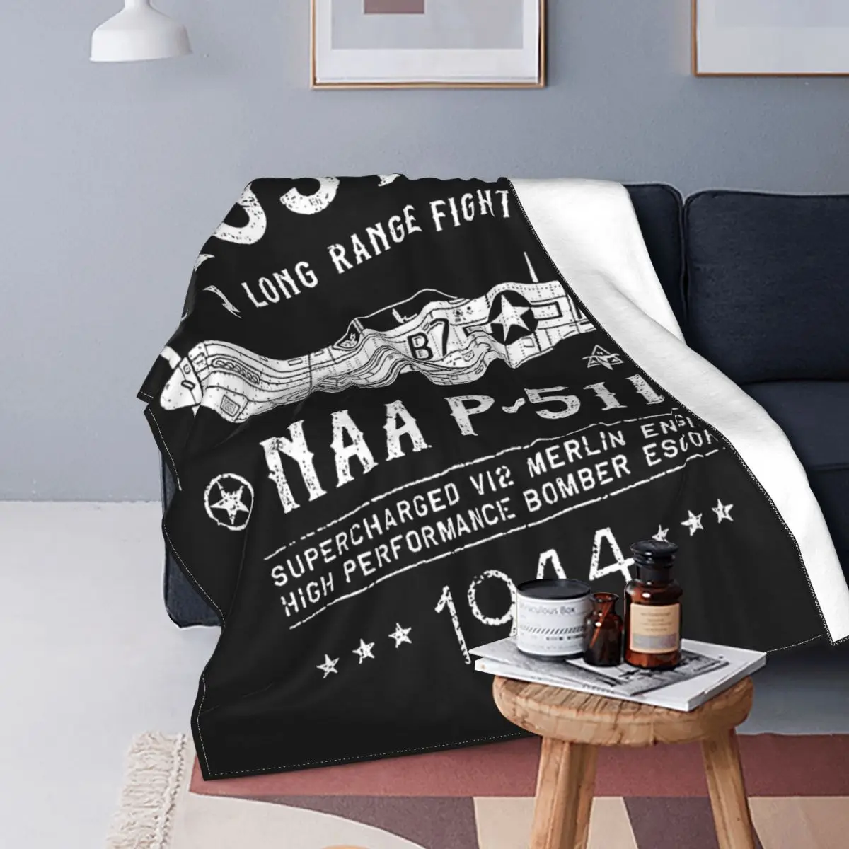 P-51 Mustang Fighter Flannel Blanket Supermarine Spitfire Aircraft Customized Throw Blanket for Home 125*100cm Quilt