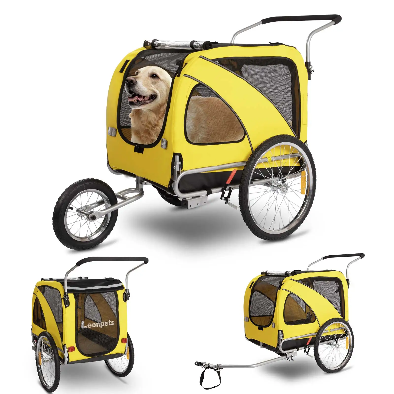 

Breathable Protective Pet Bicycle Trailer with a 12 inch Jogger Wheel and a 6" Swivel Stroller Wheel Detachable Bicycle Trailer