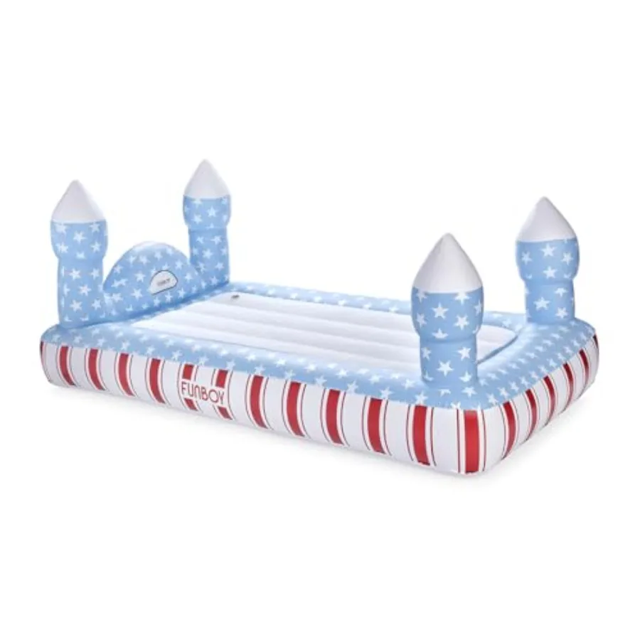 

FUNBOY Inflatable Red White Blue Castle Bed Air Mattress Ideal for 4th of July Sleepovers Features Twin Air Mattress and Compac
