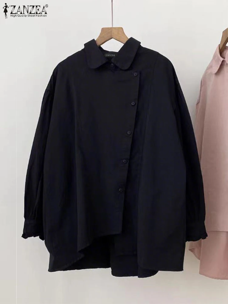 เสื้อแฟชั่น ZANZEA ปี 2025 เสื้อผู้หญิงสำหรับฤดูใบไม้ร่วง แขนสามส่วน เสื้อผ้าลำลองสีพื้น เสื้อคลุมสไตล์หรูหราสำหรับสุภาพสตรีทำงาน เสื้อทูนิคทรงหลวมติดกระดุม เสื้อผ้าสไตล์ OL