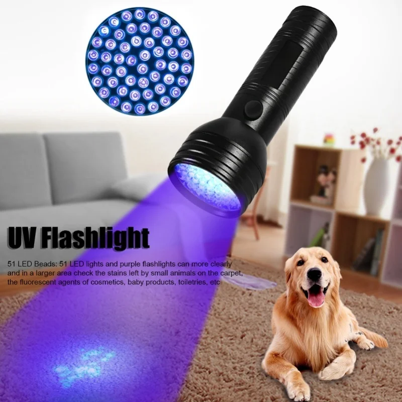 

УФ-фонарик с 51 светодиодом, 395 нм, водонепроницаемый, с большим диапазоном облучения, отличная производительность, для флуоресцентного детектирования