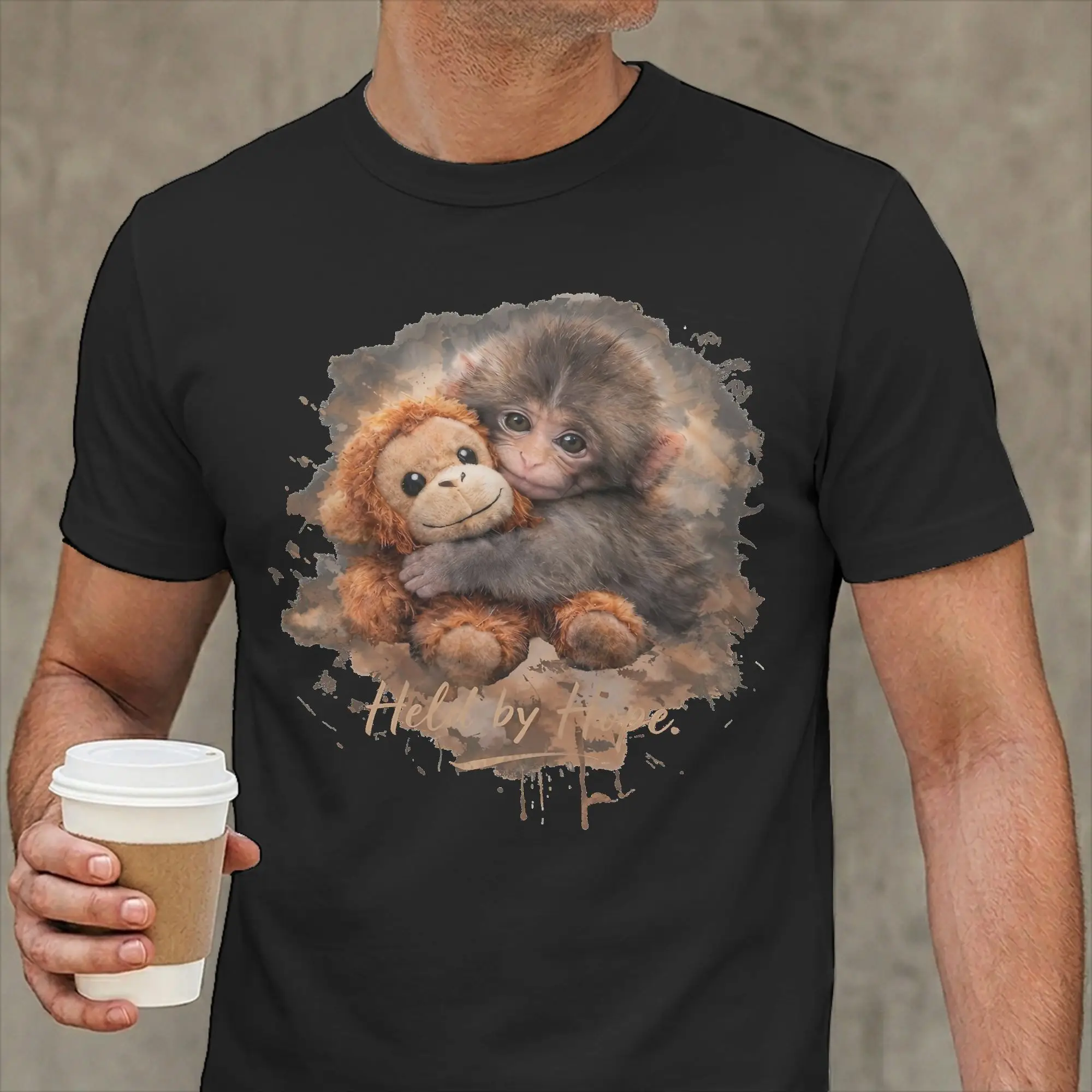 Punch Monkey Held By Hope T-Shirts for Men  Fashion Pure Cotton Tee Shirt Crewneck Short Sleeve T Shirt Original Clothes
