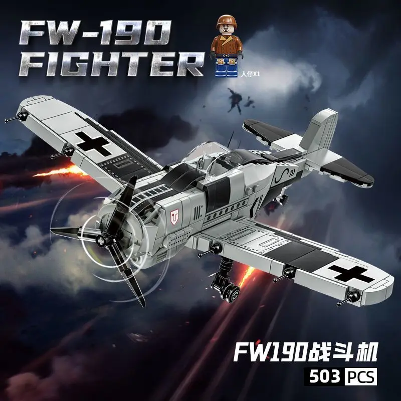 Bloques de construcción militares del avión Fw-190 de la Segunda Guerra Mundial para niños, juguete retro de avión de combate para niños