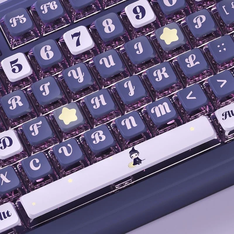 Imagem -02 - Conjunto de Keycaps Pudim Transparente Teclado Mecânico para Jogos Perfil Pbt Desenhos Animados Bonito Roxo Adequado para Cherry Switch 119 Chaves