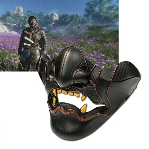 Ghost of Tsushima Mask Jin Sakai Cosplay Half Face Samurai Warrior Face Prop Halloween Hannya Mask Decoration Party Prop Resin