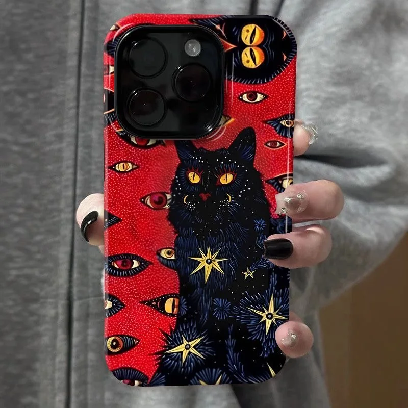 Coque de téléphone gothique mystique, chat noir, œil rouge, sorcière, esthétique, pour iPhone 17 16 15 14 11 12 13 Pro Max Air Plus
