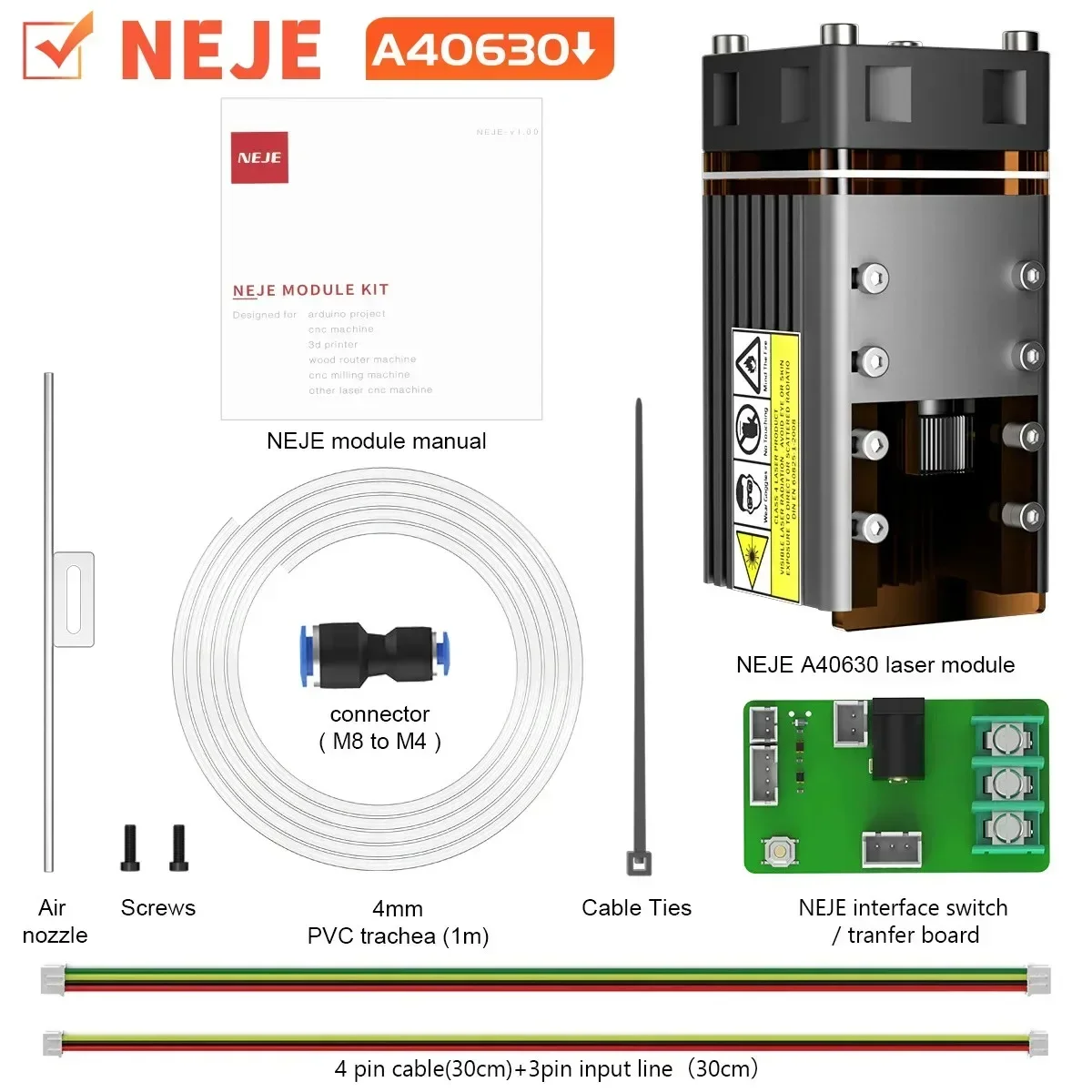 NEJE N30820/E80/E40/A40630/A40640 10-120W multi-power high-power laser module with gas-assisted metal nozzle TTL laser head