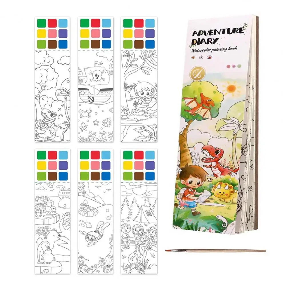 

Children Coloring Book Kids Painting Book Portable Watercolor Coloring Book for Kids with Paintbrush 20 Pages Diy Pocket
