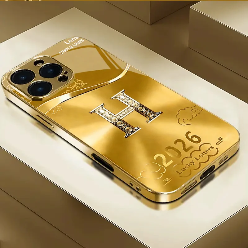 Gold H-Shaped Pattern Electroplated Phone Case Suitable for iPhone 17, 16, 15, 14, 13, 12, 11 Etc. The Best Choice for Gift Givi