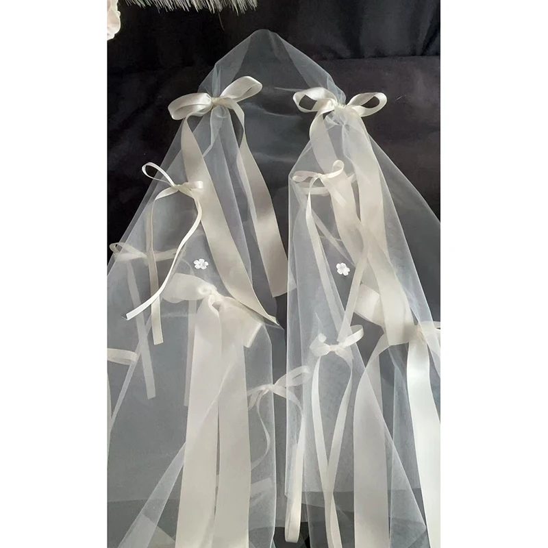 New bridal veil simple wedding travel photo sweet delicate Mori bow small fresh