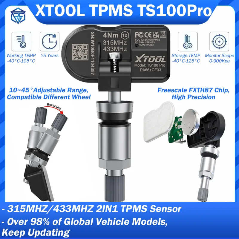

NEW XTOOL TS100Pro 433/315MHZ TS100 Pro TPMS Sensor Tire Repair Tool TPMS Scanner Pressure Monitor Tester Fit TP150 IP819 TP150