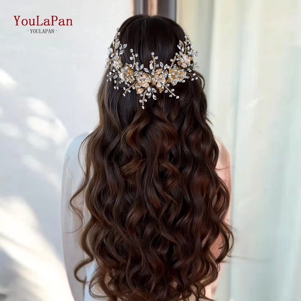 

YouLaPan Luxurious Gold Color Alloy Flower Bride Wedding Headband Accessories Women Hairband Hair Jewelry for Parties HP918