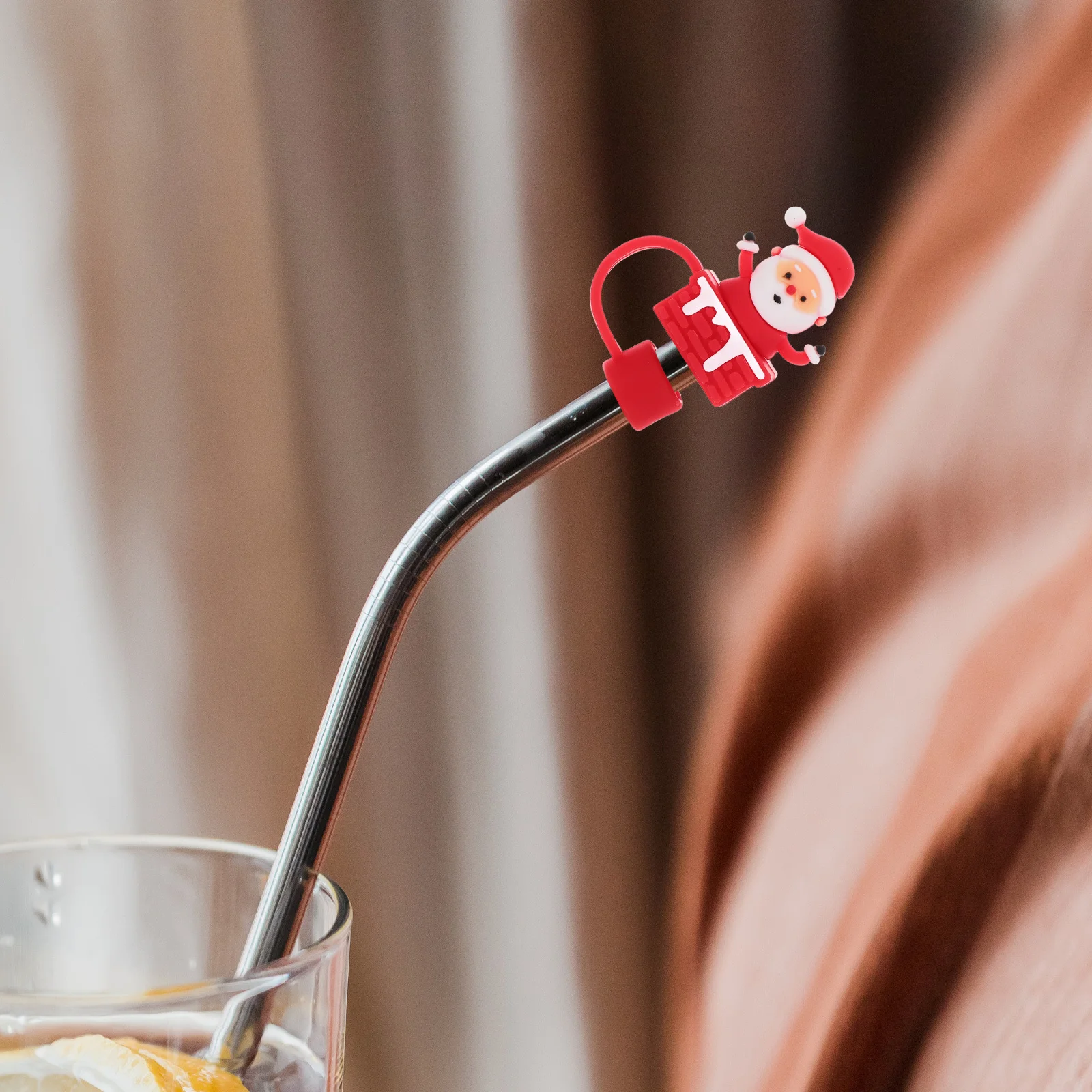 

6Pcs Silicone Christmas Straw Caps Reusable Spill Proof Drinking Straw Covers Xmas Party Decorations Snowman Santa Boot