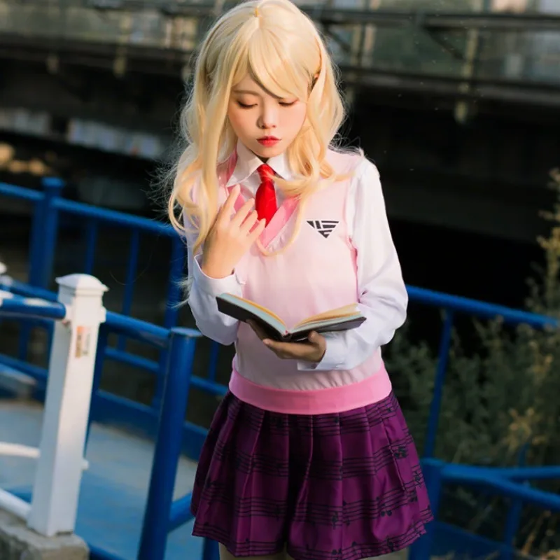 Anime Dangaronpa Kaede Akamatsu Cosplay Costume School Uniform Pink Vest Shirt Skirt Full Set Girl Outfits Carnival Party Dress
