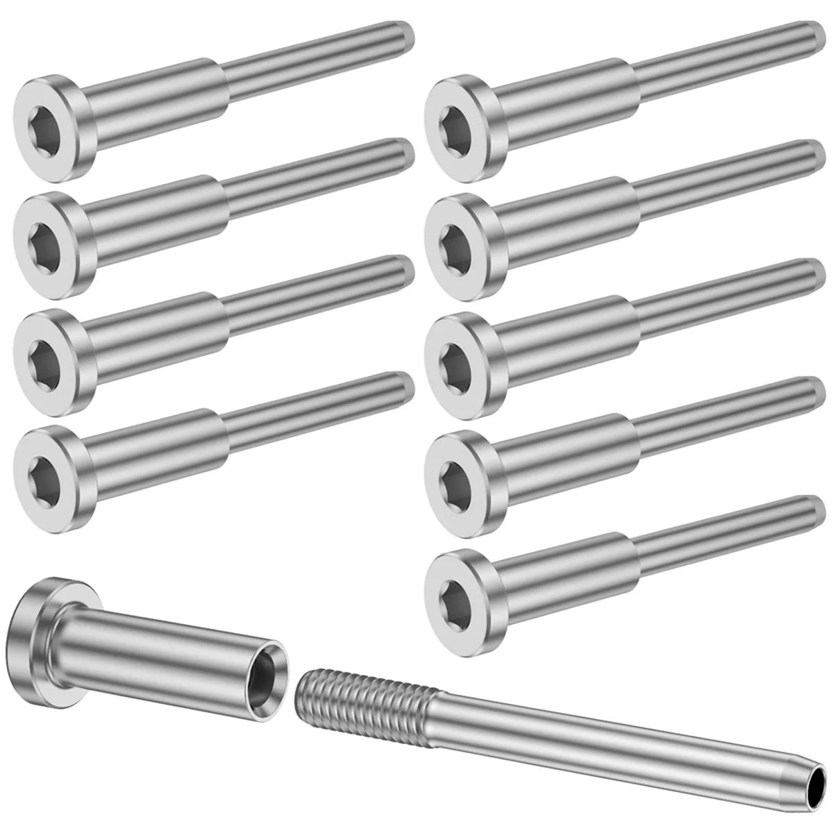 A56XQ 10Pcs Invisible Cable Railing Kit, Swage Stud End for Cable Railing, Swage Tensioner Cable Railing System for Wood