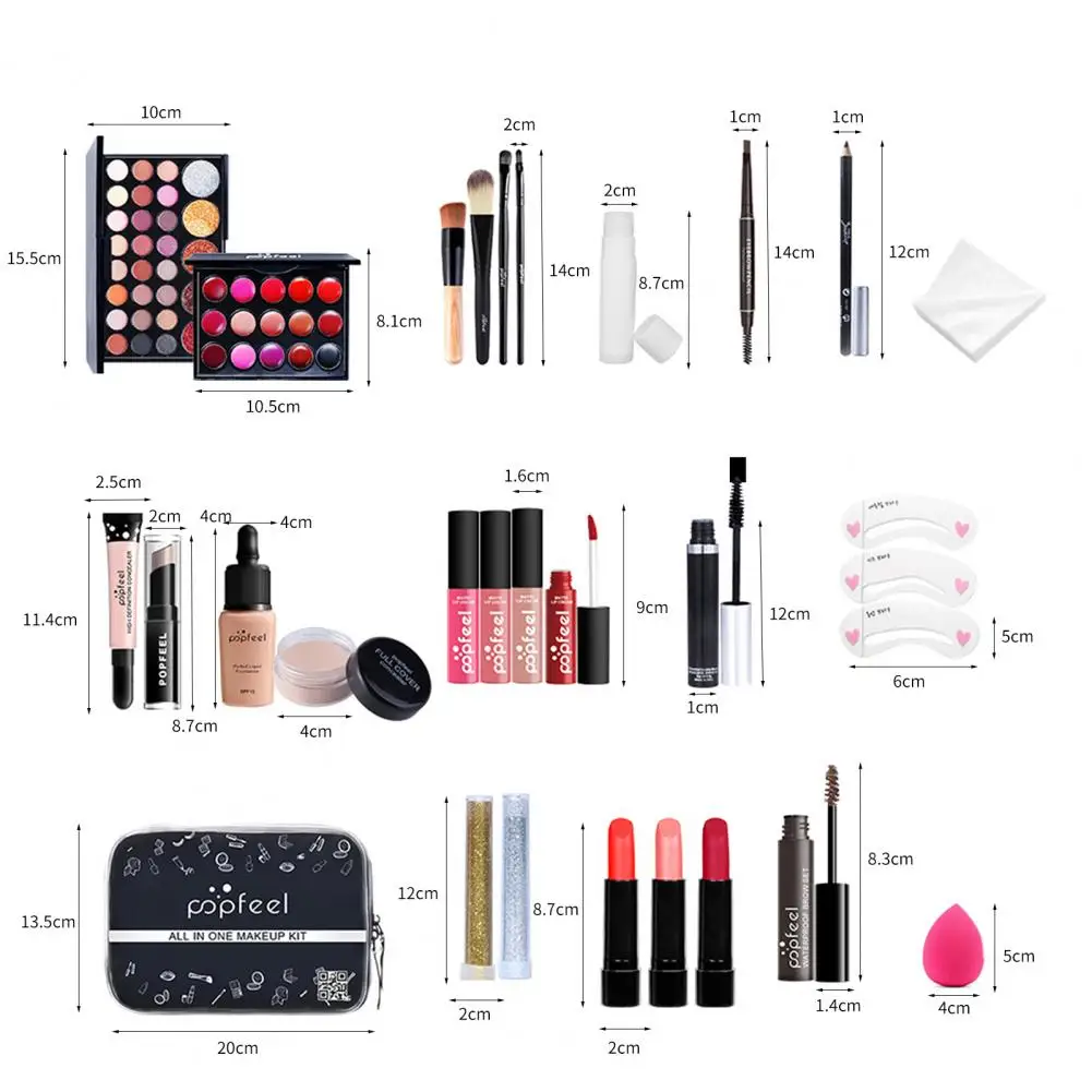 30Pcs Makeup Set Professional Makeup Case Kit Eyeshadow Lipstick Makeup Brush Concealer Powder Puff Eyebrow Pencil  Women Gifts