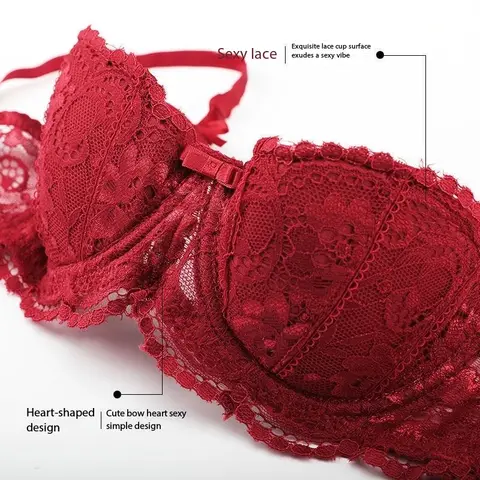 KUCLUT Jacquard lace big bow half-cup bra set, thin cotton cup breathable new small-bust push-up bra