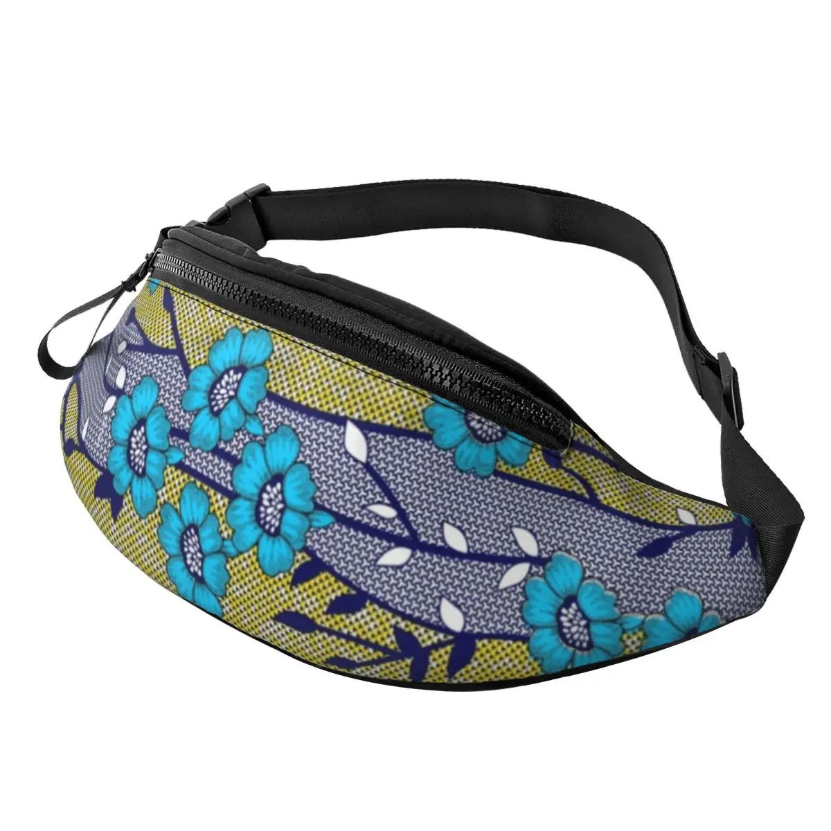 Custom Cool African Ankara Flower Pattern Fanny Pack Men Women Crossbody Waist Bag for Traveling Phone Money Pouch