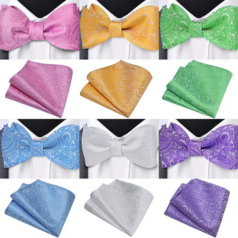 

Fashion Silk Self-knotted Bowtie Set Paisley High-Quality Bowtie&Handkerchie Party Business Office Wedding Gift Accessories