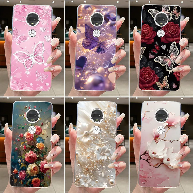 Para Motorola G7 Plus G7 + funda Motorola Moto G7 Play G7 Power carcasa transparente moda mariposa flor suave silicona TPU cubierta de teléfono