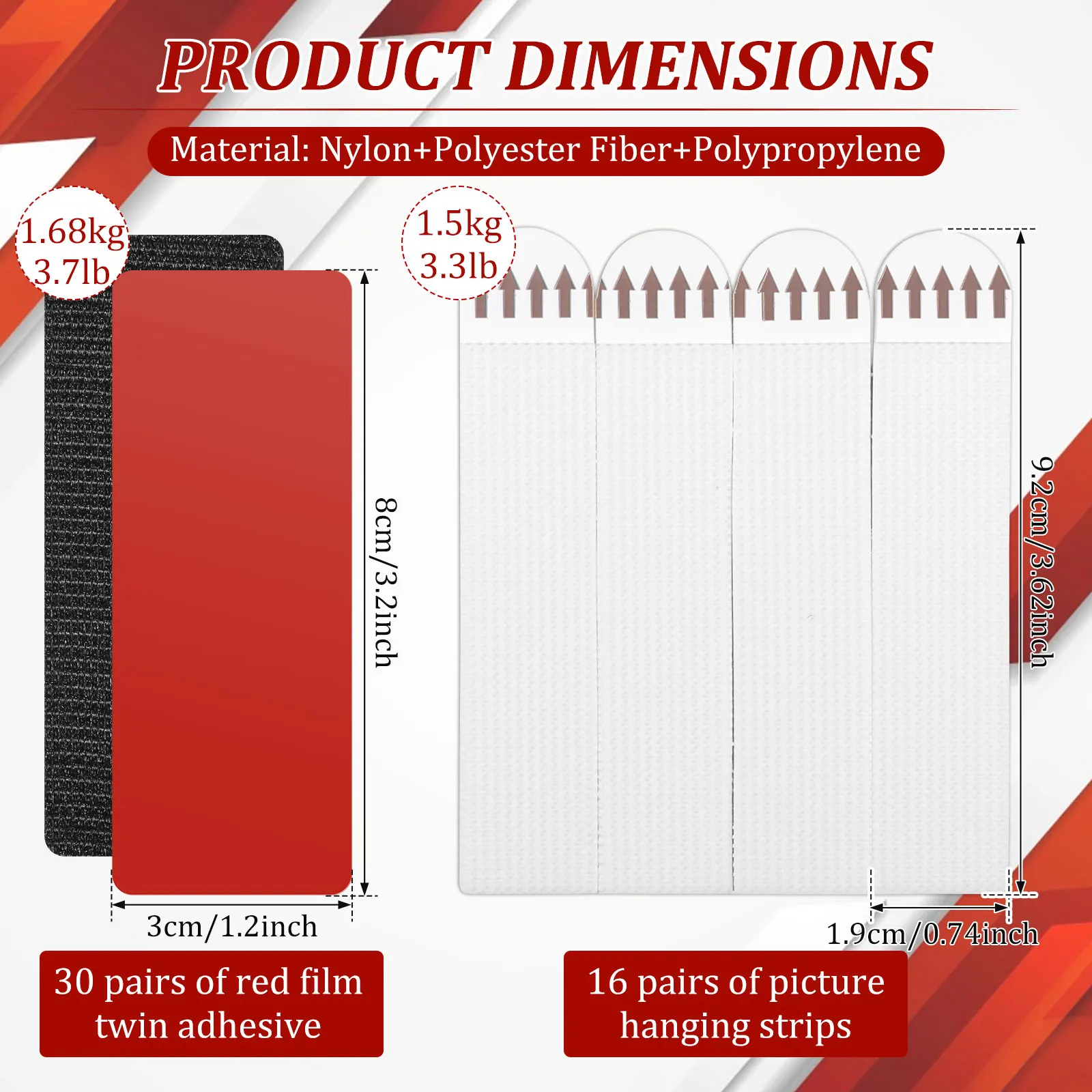 46 زوجًا من شريط الخطاف والحلقة وشرائط تعليق الصور اللاصقة وشريط قوي مزدوج الجوانب لإطارات الصور والمرايا وديكور الحائط #2