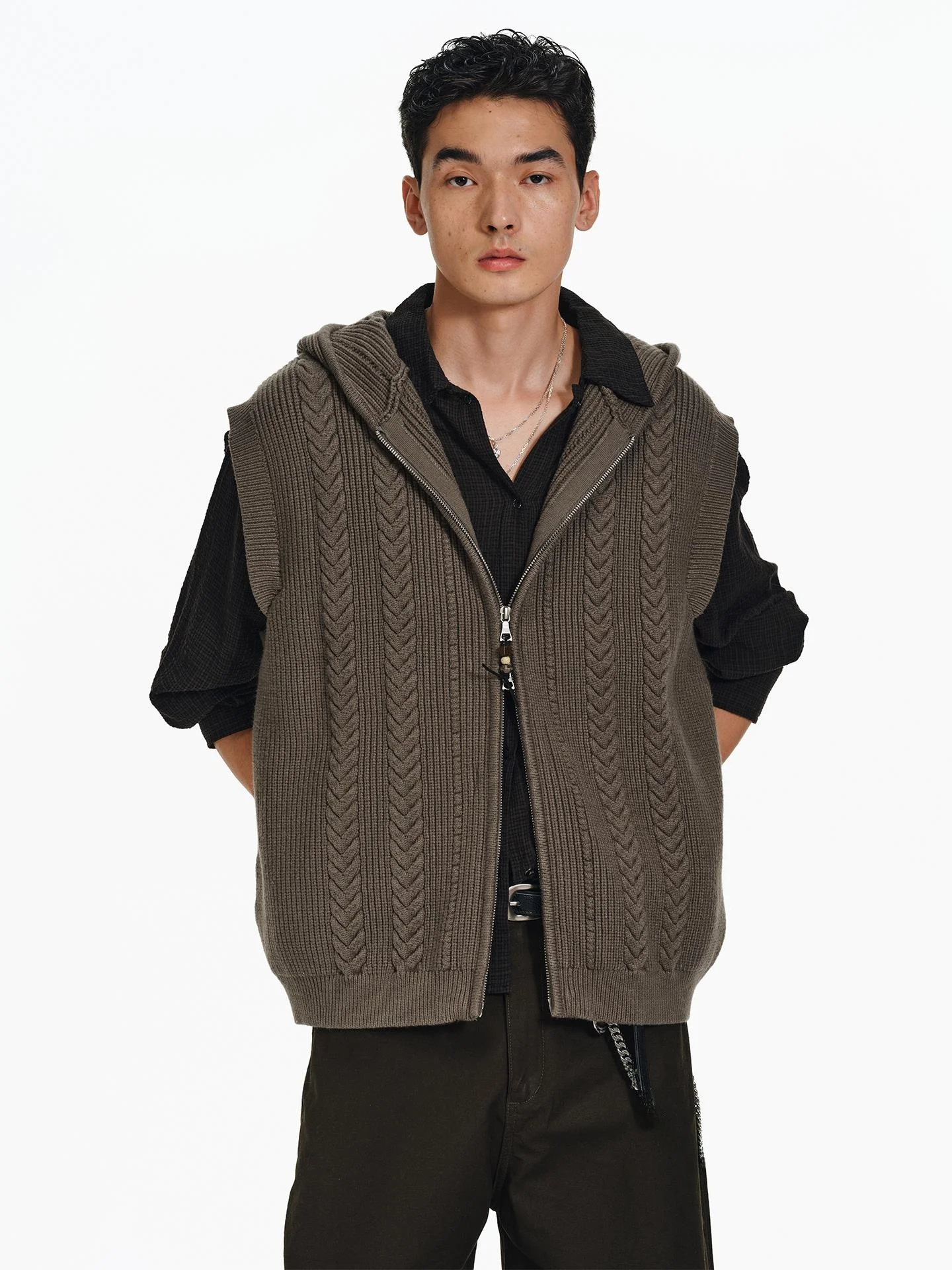 

American Retro Hooded Zipper Vest Loose Casual Svel Knitted Outerwear for Men And Women Autumn Winter Trendy Brand