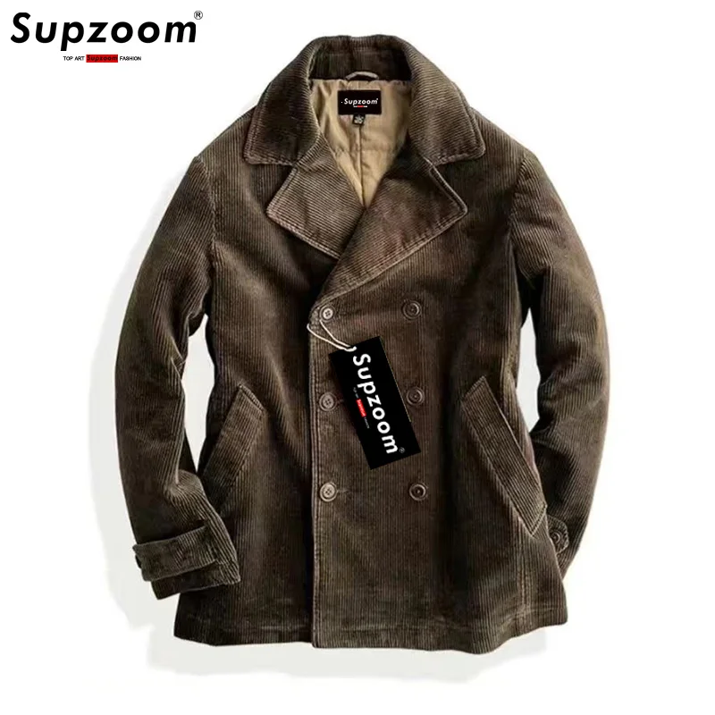 Supzoom Fashion New Arrival Casual Thick Corduroy Coat Double Breasted Turn-down Collar Autumn And Winter Trend Loose Jacket