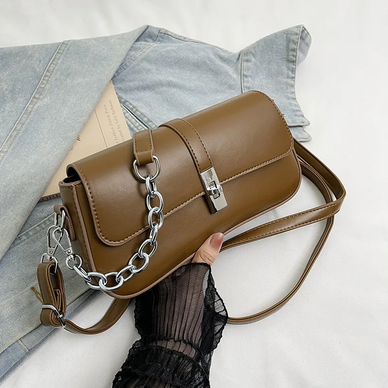 

Fashion Leather Shoulder Bag for Women 2024 New Designer Top-Handle Crossbody Bag with Chain Elegant Versatile Purse for Work