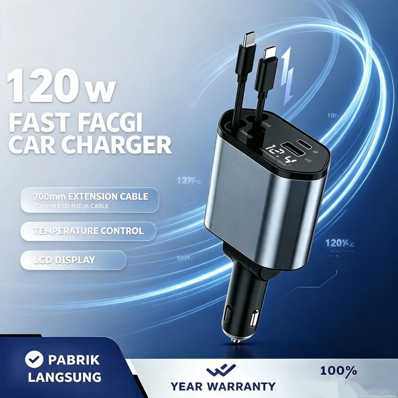 120W Fast Car Cigarette‑Lighter Charger Adapter,Digital LEDVoltage Display,4‑Port Design Supports 4‑Devices SimultaneousCharging