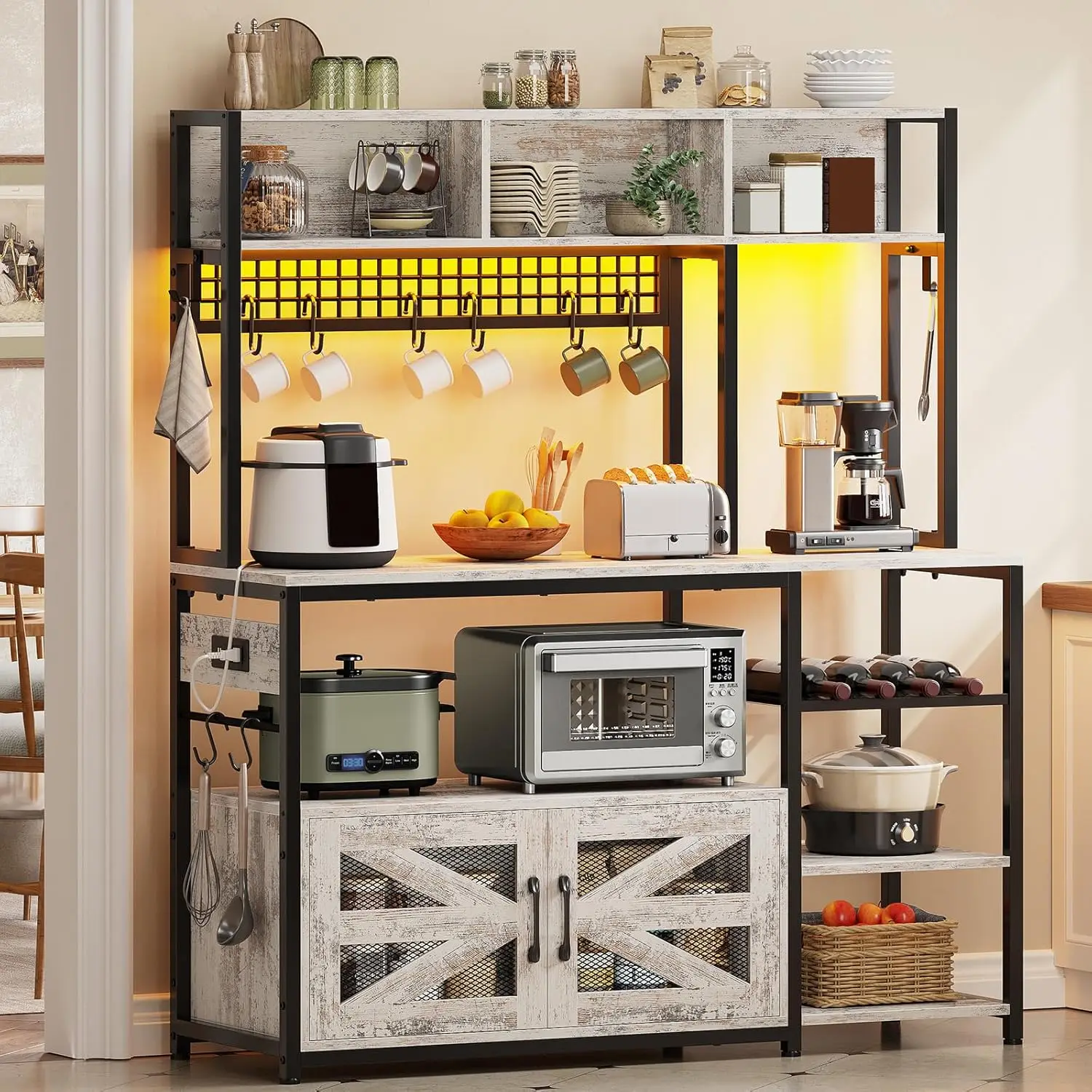 47.2 Inch Bakers Rack with Power Outlet, Microwave Stand with Storage
