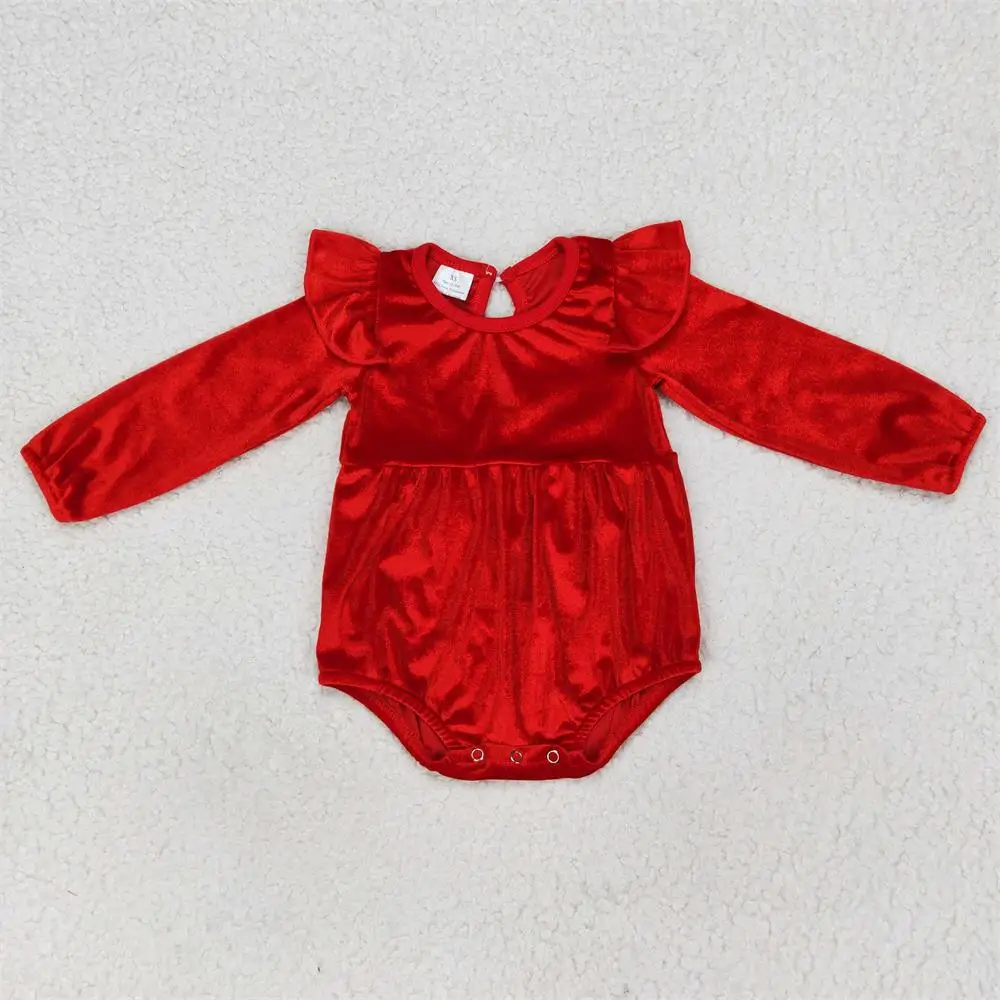 Wholesale Kids Newborn Red Long Sleeves Jumpsuit Children Toddler One-piece Romper Baby Girl Velvet Bubble Clothing