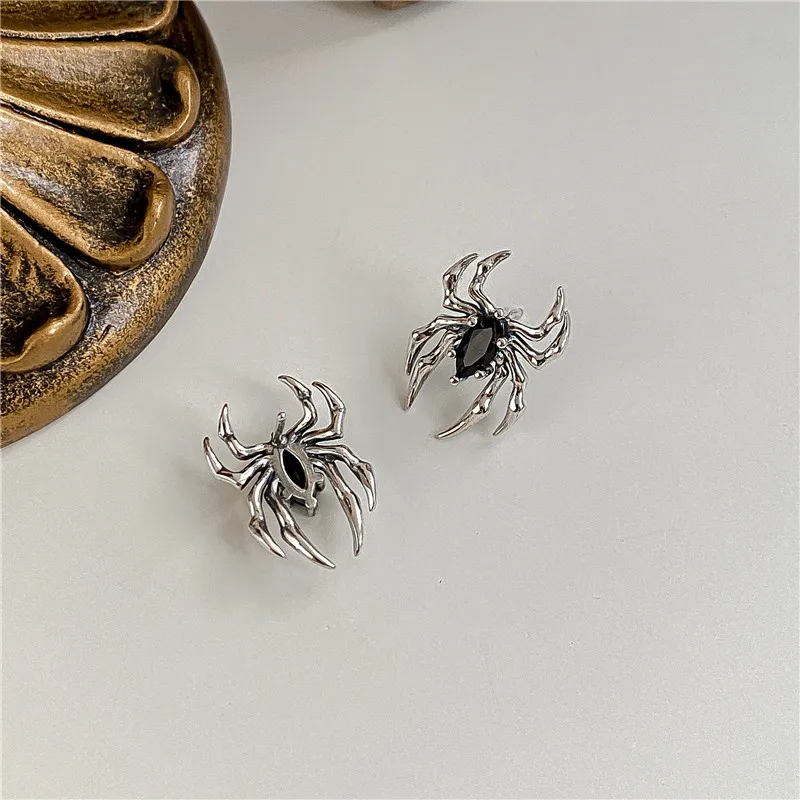 Women's Black Gothic Spider Zircon Drop Earrings