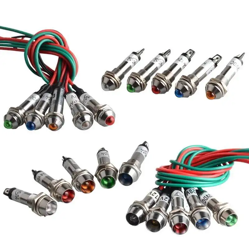 5pcs XD8-1 Metal Indicator lights 8mm Panel Power Signal lamp LED light Signal Convex lamp 12V 24V 220V 5 colours