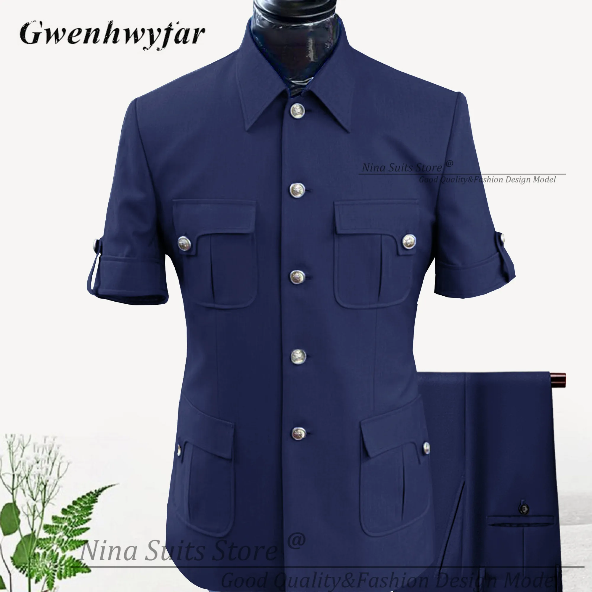 

G&N Africa Style Stand Collar Costume Homme Gray Navy Black Suits Men Jacket Pants Men Groom Wedding Slim Fit Suit Party Tuxedos